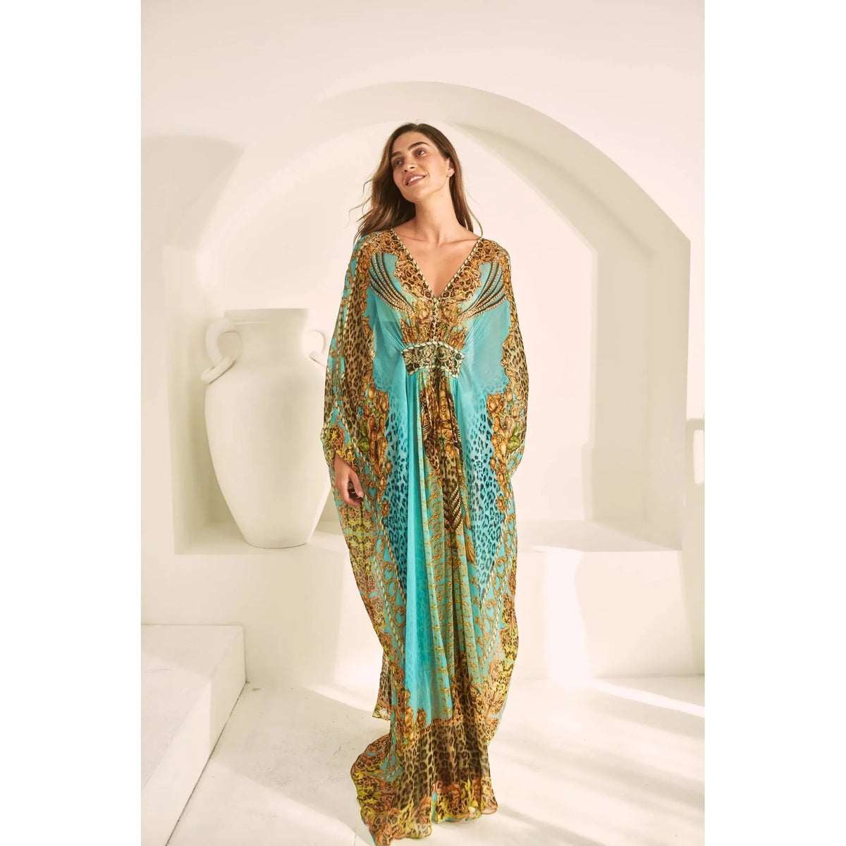 CZARINA | AQUA LEOPARDESS TAB KAFTAN
