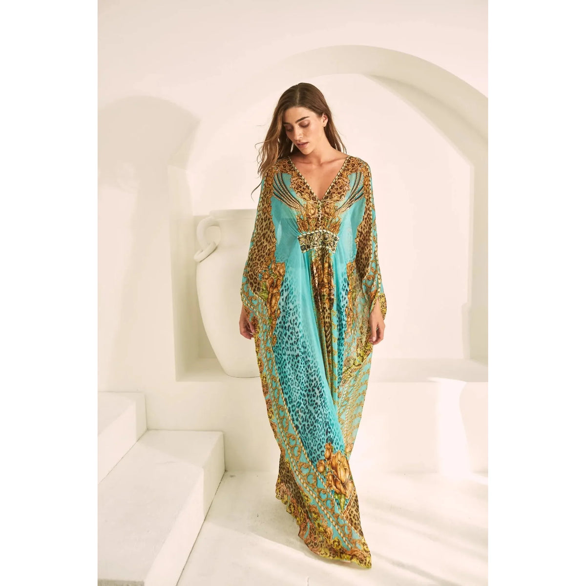 CZARINA | AQUA LEOPARDESS TAB KAFTAN