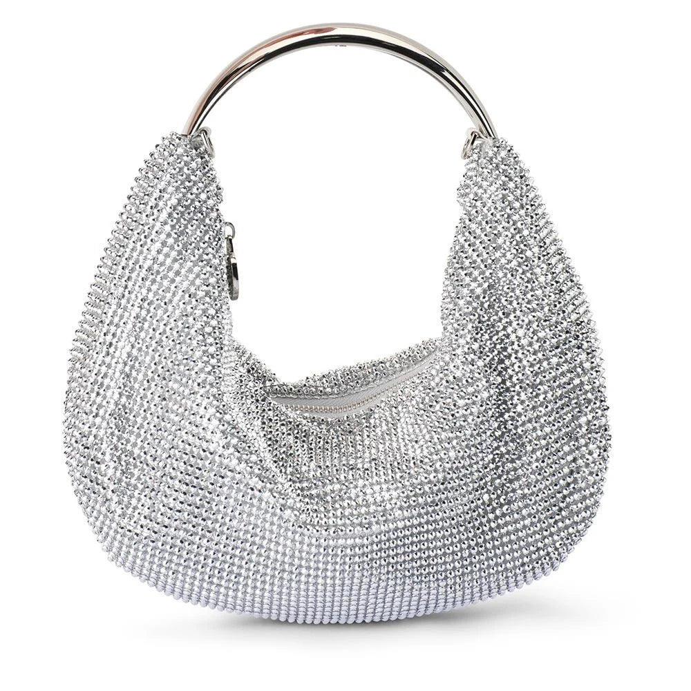 OLGA BERG | PIXIE Crystal Mesh Bag - Silver