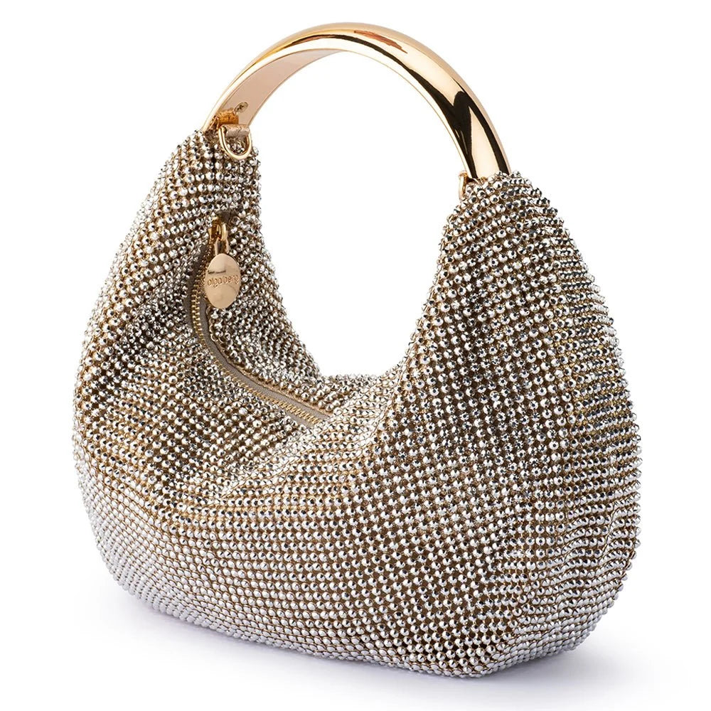 OLGA BERG | PIXIE Crystal Mesh Bag - Champagne