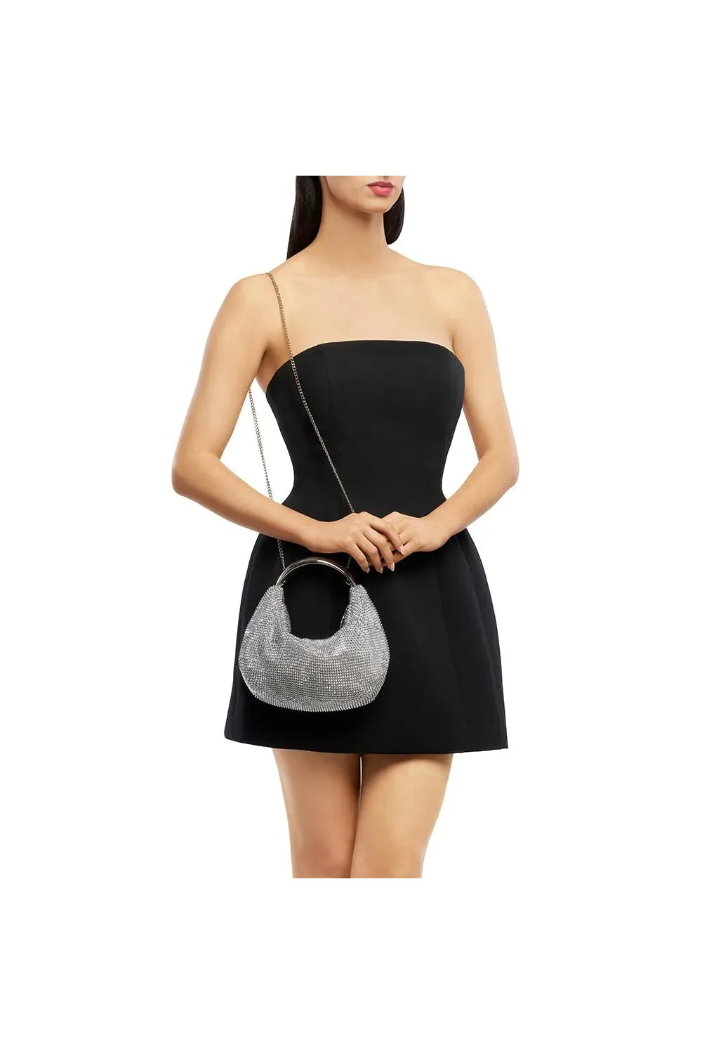 OLGA BERG | PIXIE Crystal Mesh Bag - Silver