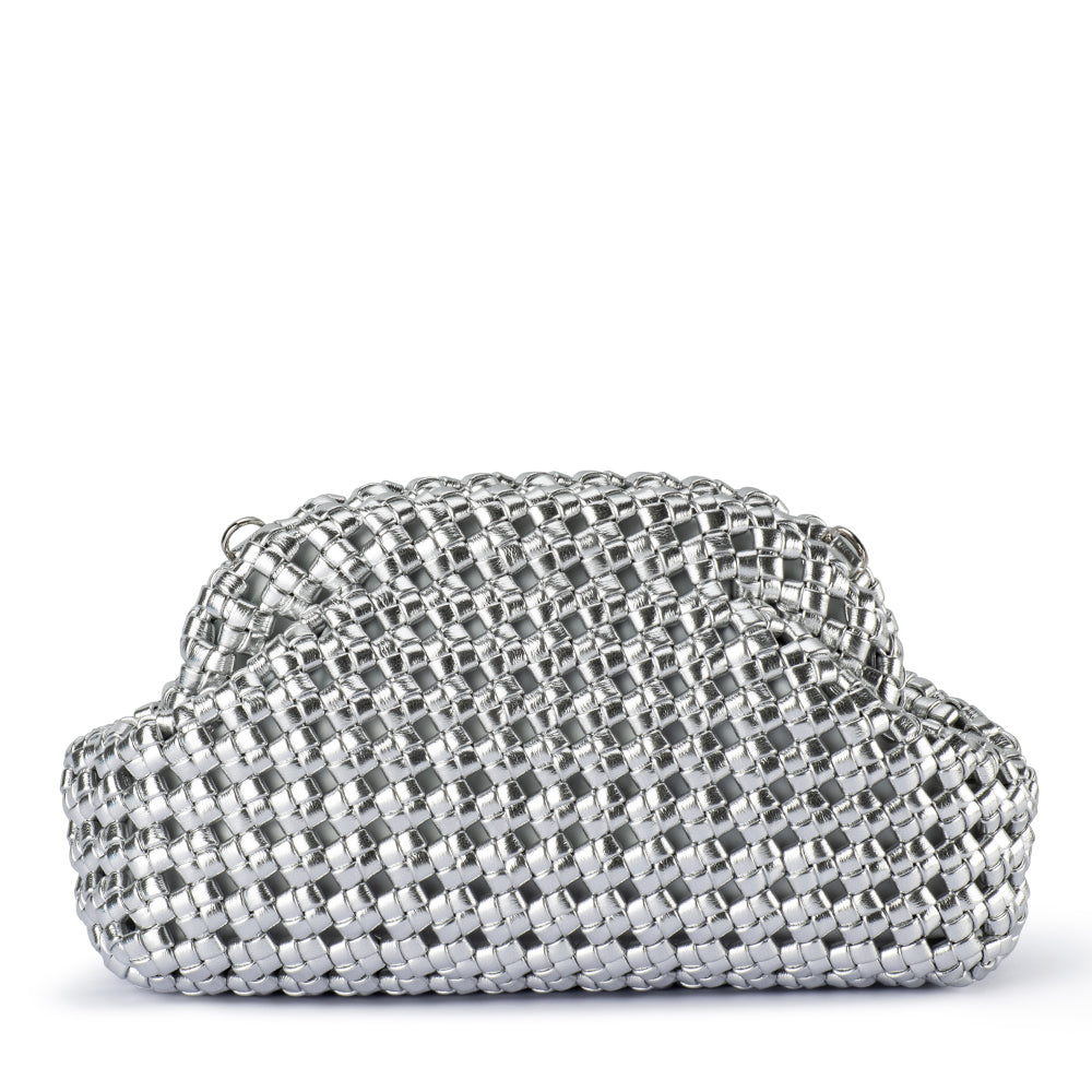 OLGA BERG | EVERLY HAND WOVEN CLUTCH - SILVER