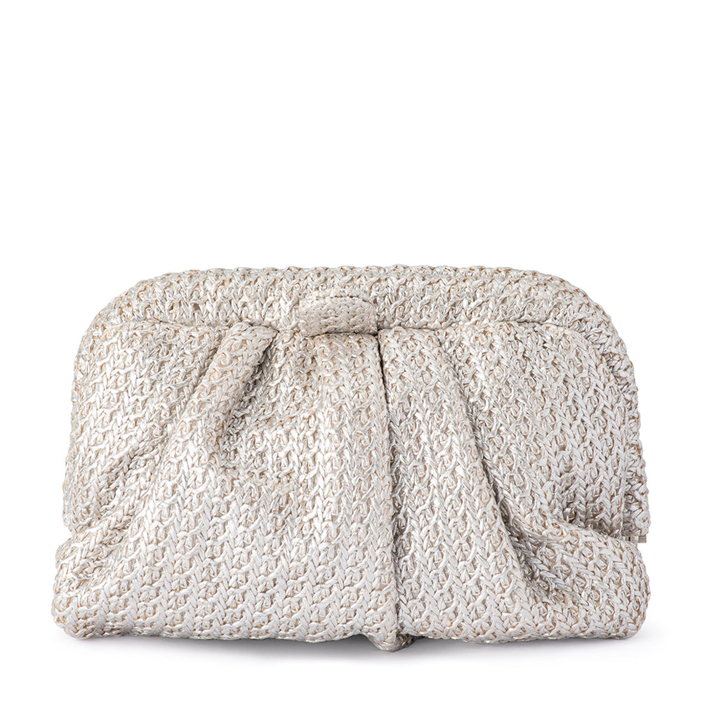 OLGA BERG | STEVIE PLEATED WOVEN CLUTCH - SILVER