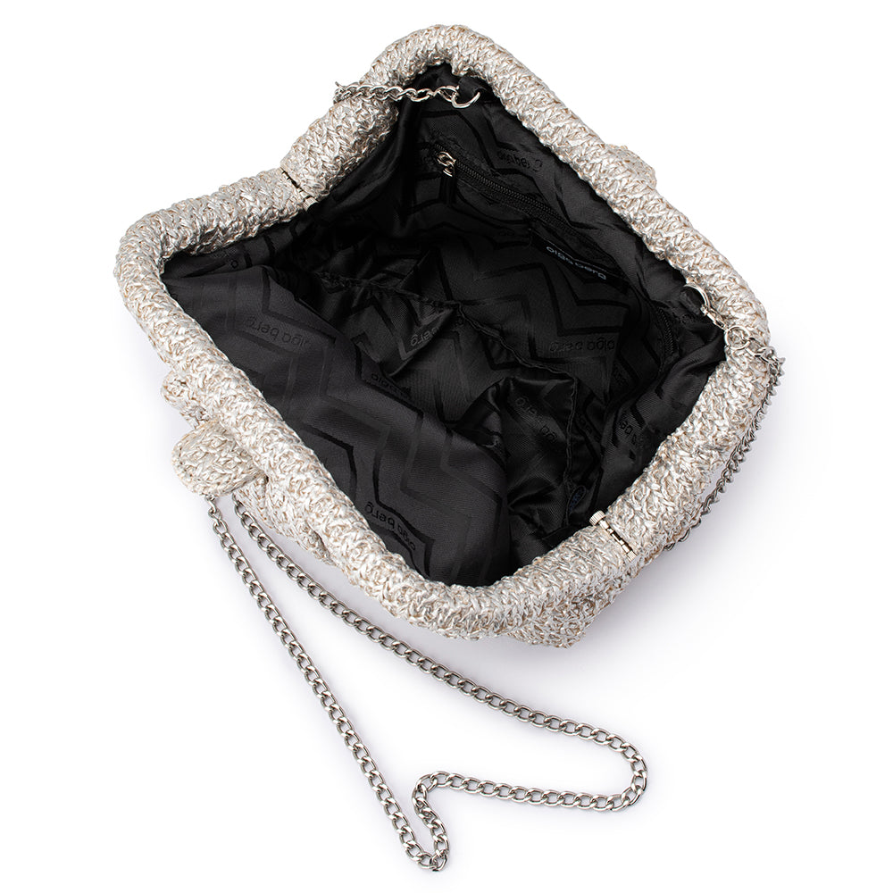 OLGA BERG | STEVIE PLEATED WOVEN CLUTCH - SILVER