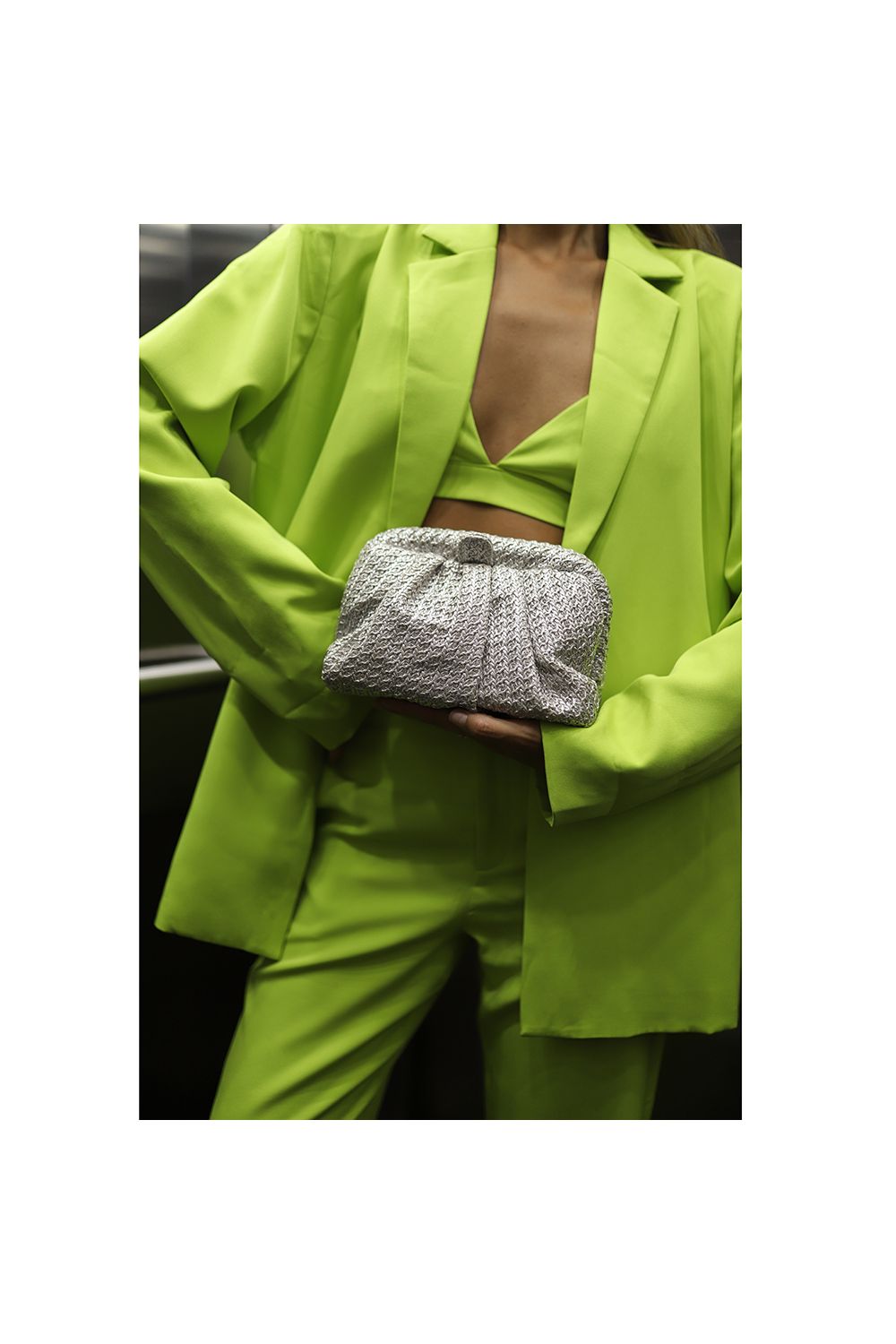 OLGA BERG | STEVIE PLEATED WOVEN CLUTCH - Silver