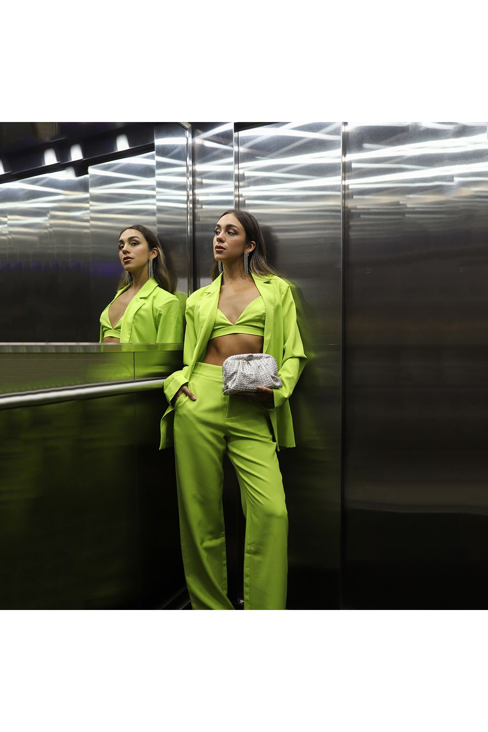 OLGA BERG | STEVIE PLEATED WOVEN CLUTCH - Silver