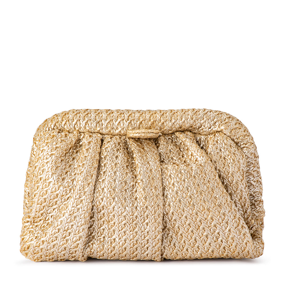 OLGA BERG | STEVIE PLEATED WOVEN CLUTCH - GOLD