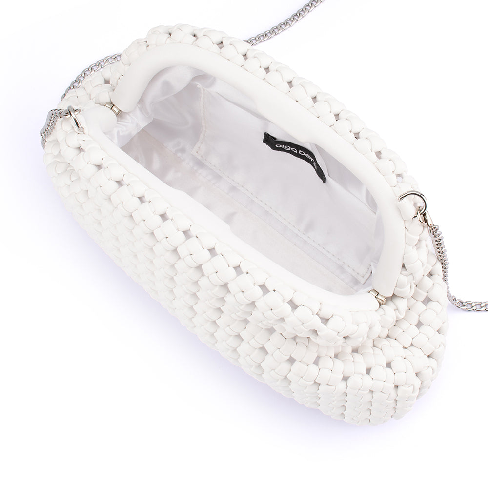 OLGA BERG | EVERLY HAND WOVEN CLUTCH - WHITE