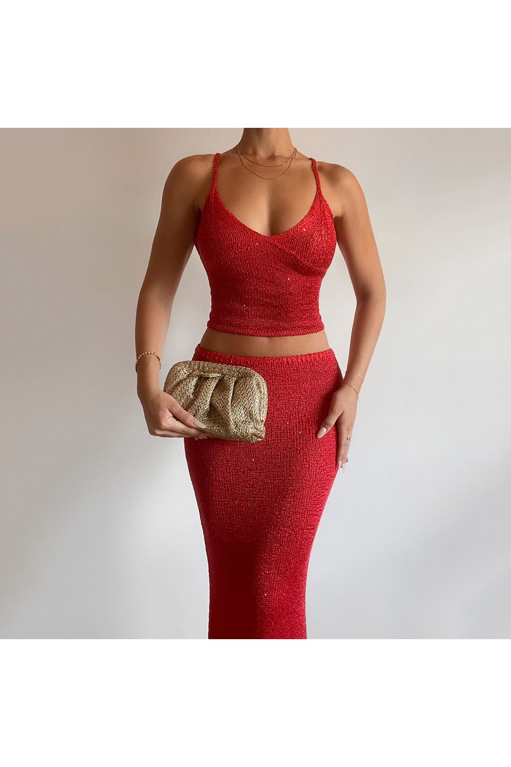 OLGA BERG | STEVIE PLEATED WOVEN CLUTCH - Gold