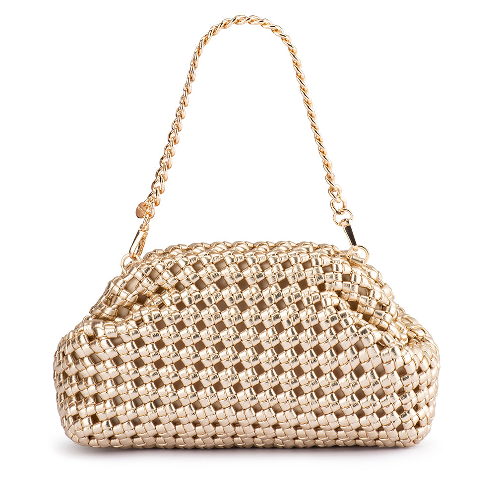 OLGA BERG | EVERLY HAND WOVEN CLUTCH - GOLD