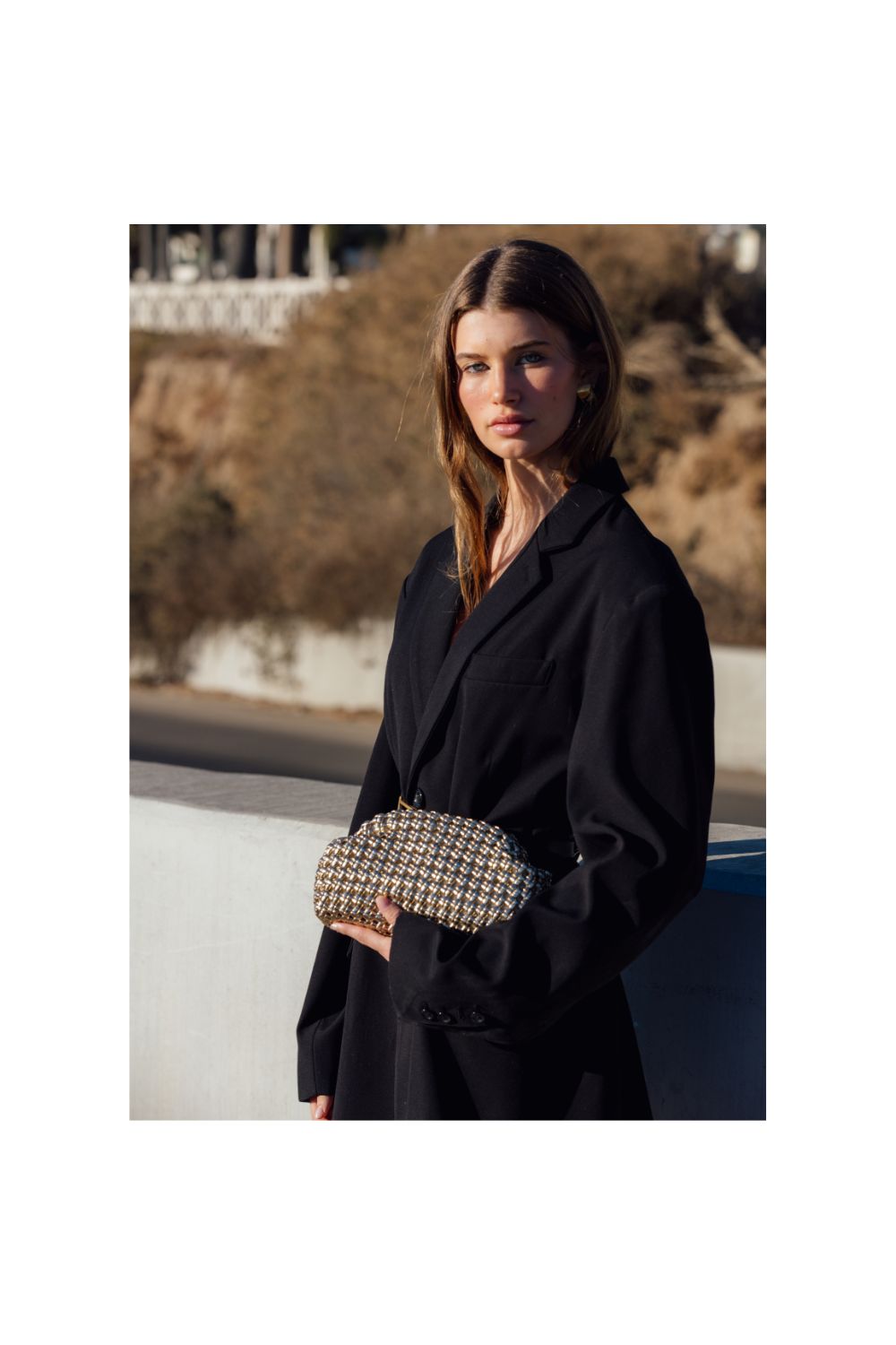 OLGA BERG | EVERLY HAND WOVEN CLUTCH - Gold