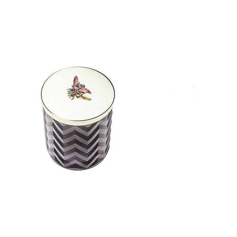 COTE NOIRE | HERRINGBONE CANDLE WITH SCARF - BLACK - RED BEE LID