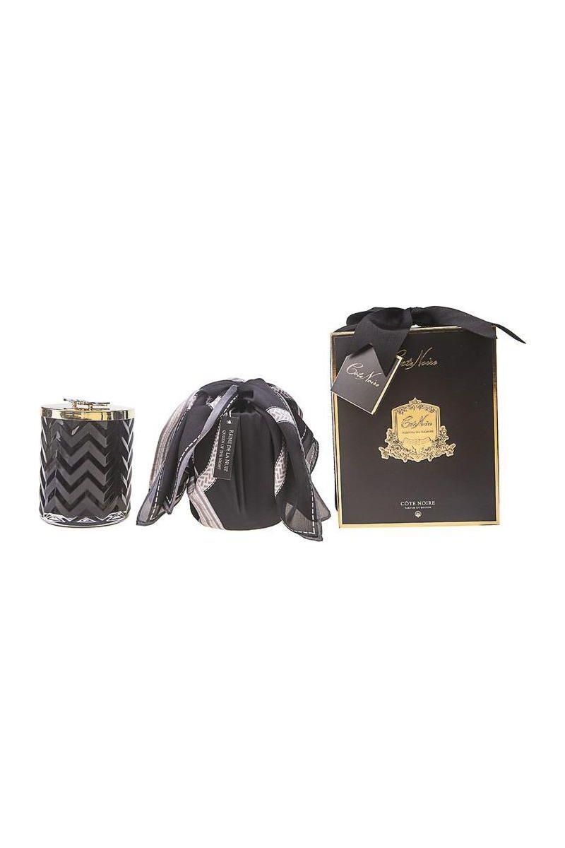 COTE NOIRE | HERRINGBONE CANDLE WITH SCARF - BLACK - RED BEE LID