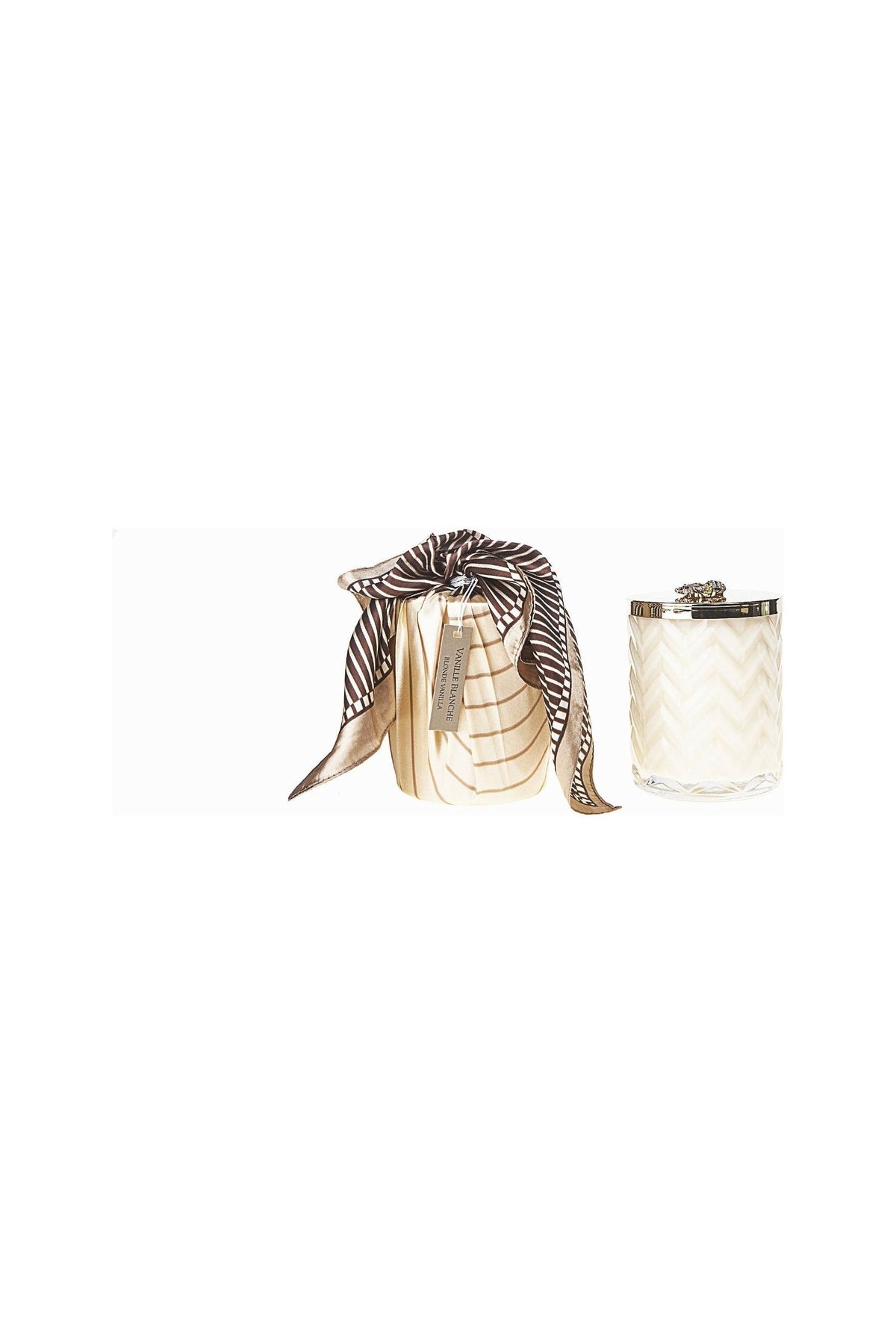 COTE NOIRE | HERRINGBONE CANDLE WITH SCARF BLOND VANILLA - CREAM & GOLDEN BEE LID