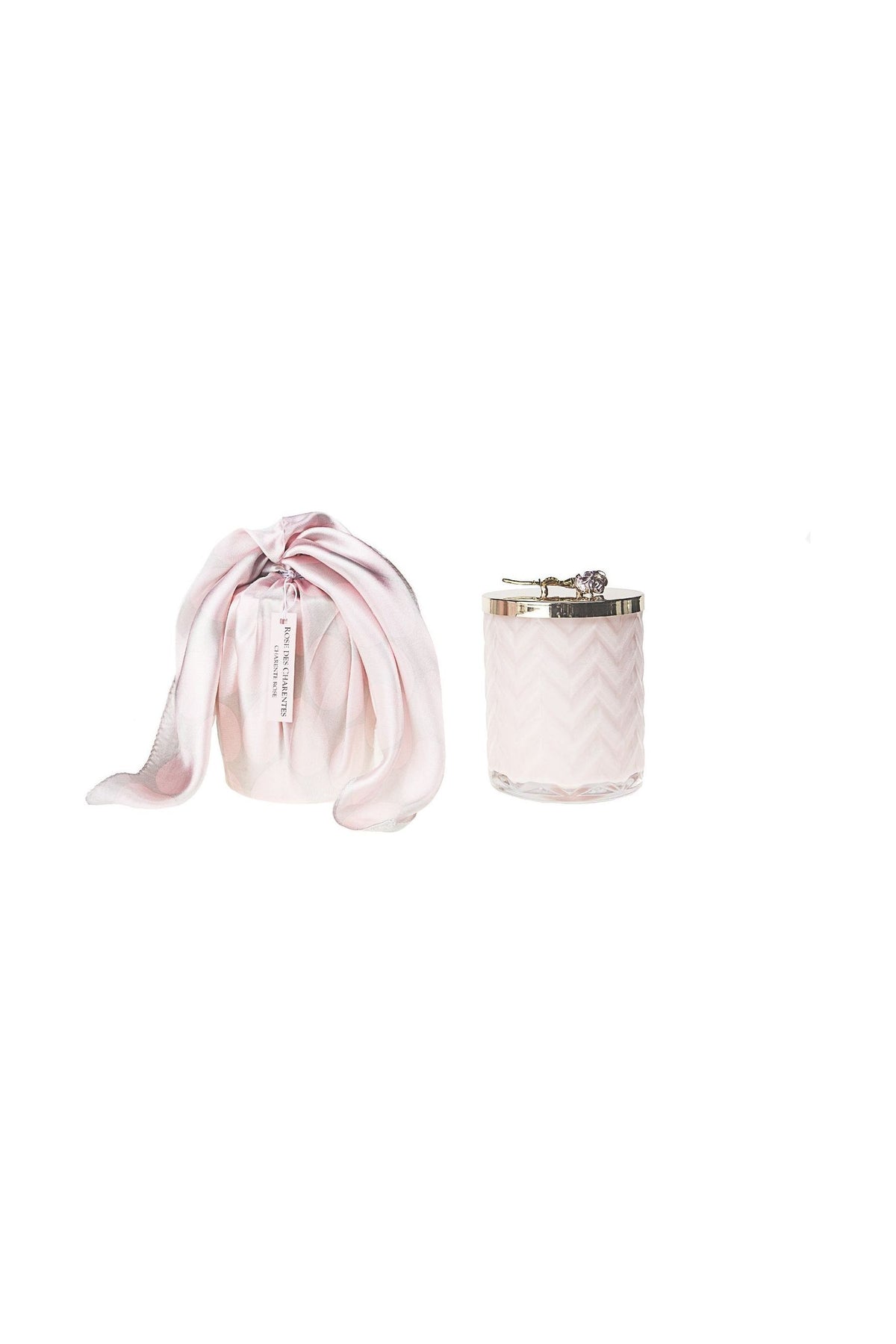 COTE NOIRE | HERRINGBONE CANDLE WITH SCARF - PINK - PINK ROSE LID