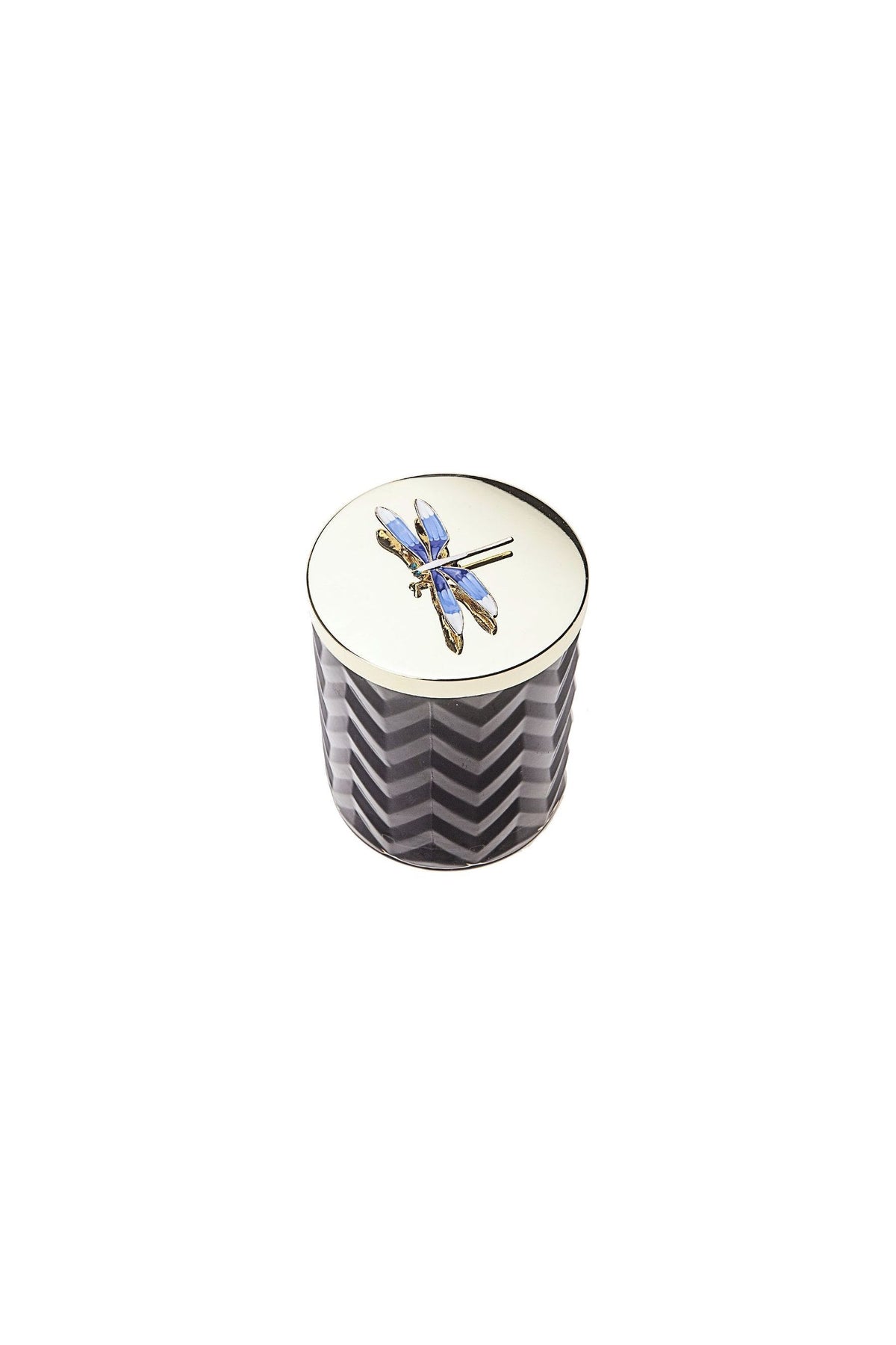 COTE NOIRE |HERRINGBONE CANDLE WITH SCARF EAU DE VIE- NAVY & DRAGONFLY LID