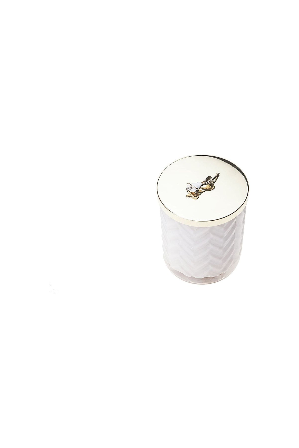 COTE NOIRE | HERRINGBONE CANDLE WITH SCARF - WHITE - LILLY FLOWER LID