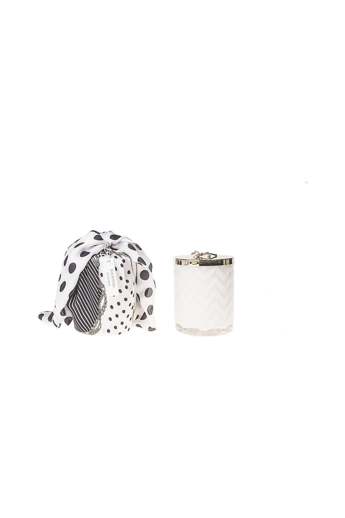 COTE NOIRE | HERRINGBONE CANDLE WITH SCARF - WHITE - LILLY FLOWER LID