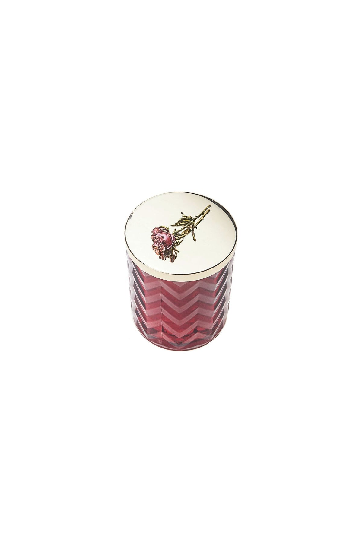 COTE NOIRE |HERRINGBONE CANDLE WITH SCARF ROSE OUD - RED & RED ROSE LID