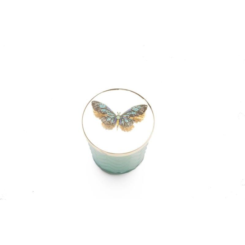 COTE NOIRE - HERRINGBONE CANDLE WITH SCARF - JADE - BUTTERFLY LID