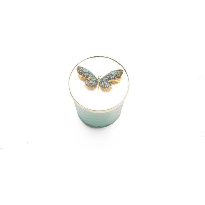 COTE NOIRE - HERRINGBONE CANDLE WITH SCARF - JADE - BUTTERFLY LID