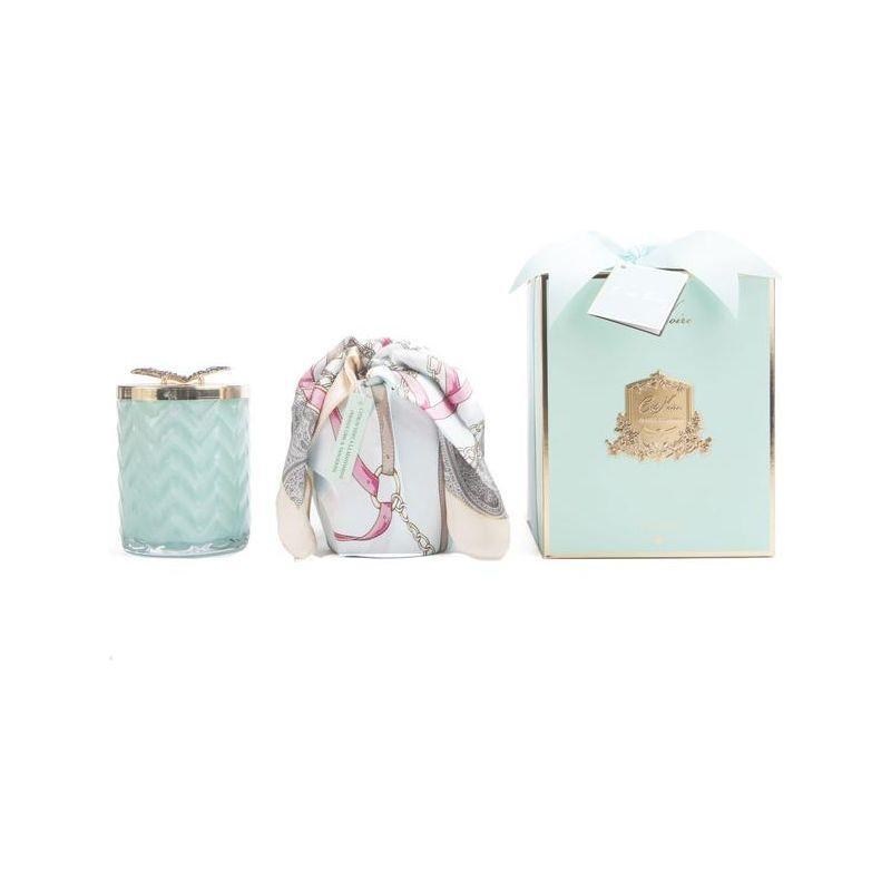 COTE NOIRE - HERRINGBONE CANDLE WITH SCARF - JADE - BUTTERFLY LID