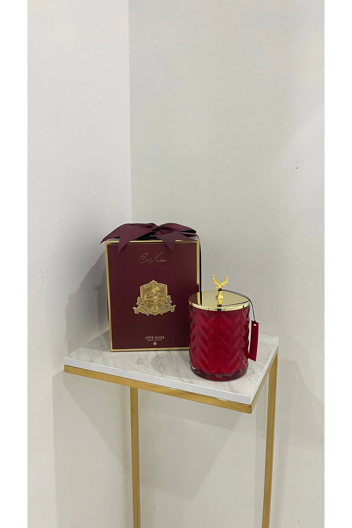 COTE NOIRE - XMAS DEER LID & RED HERRINGBONE CANDLE