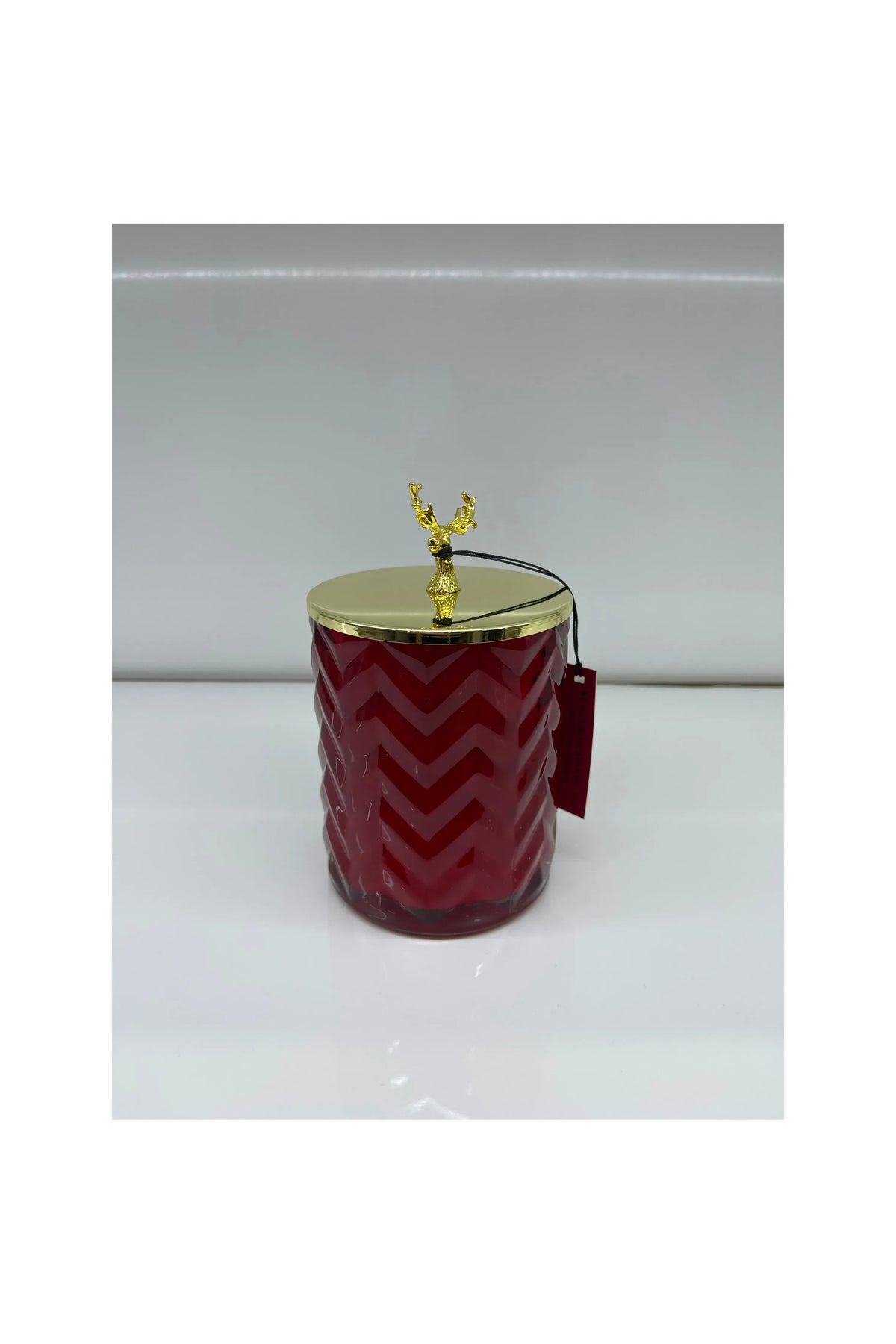 COTE NOIRE - XMAS DEER LID & RED HERRINGBONE CANDLE