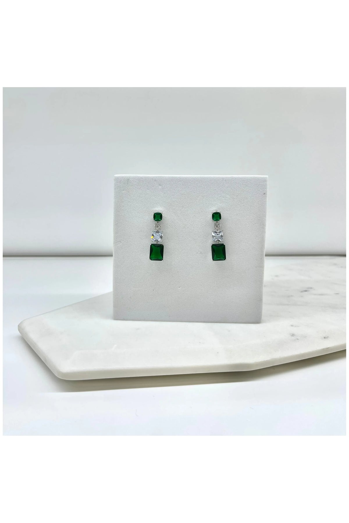 MANDY | SQUARE CRYSTAL EARRING - Emerald