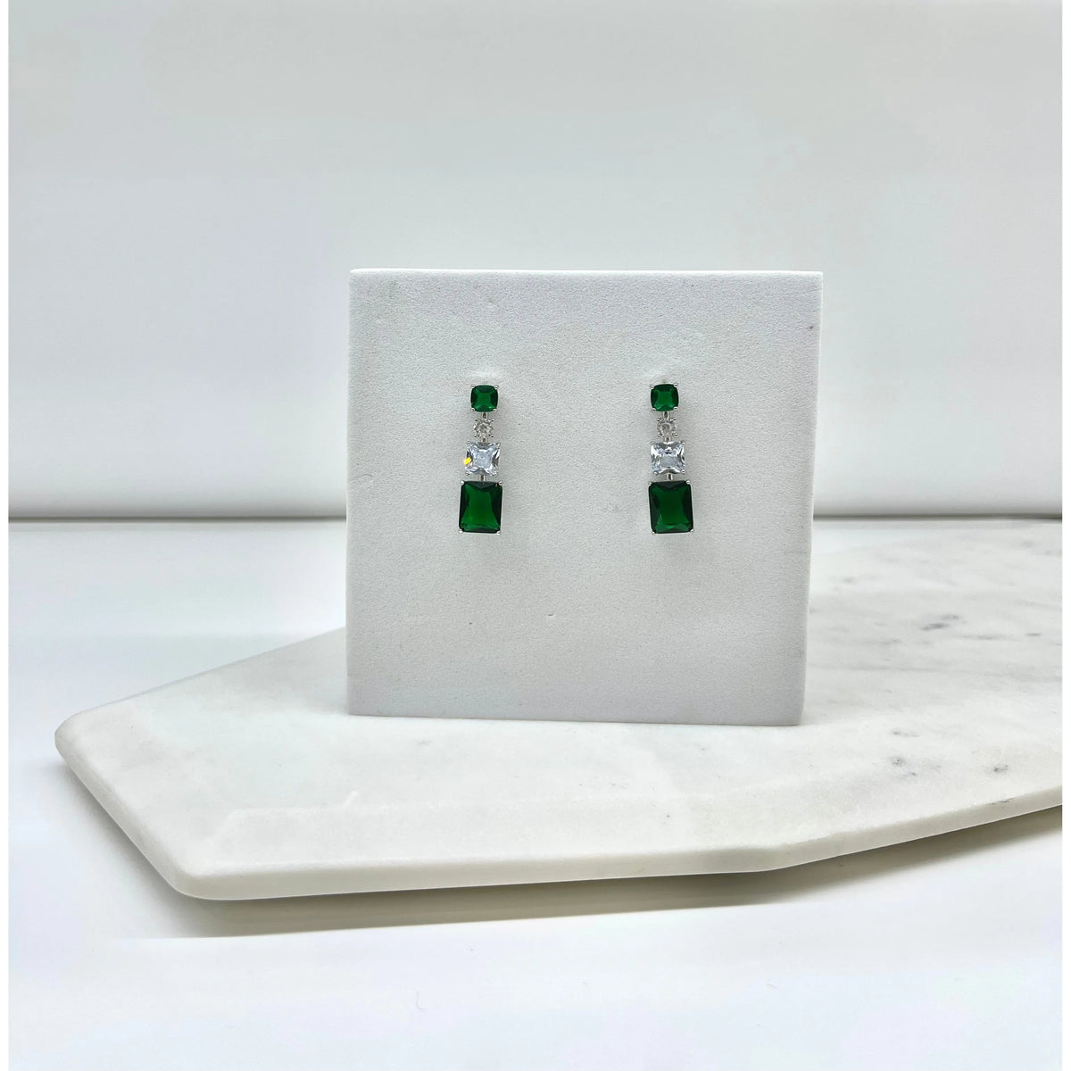 MANDY | SQUARE CRYSTAL EARRING - Emerald