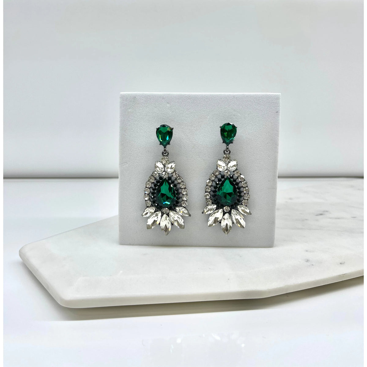 LALITHA | CRYSTAL DROP EARRING - Emerald