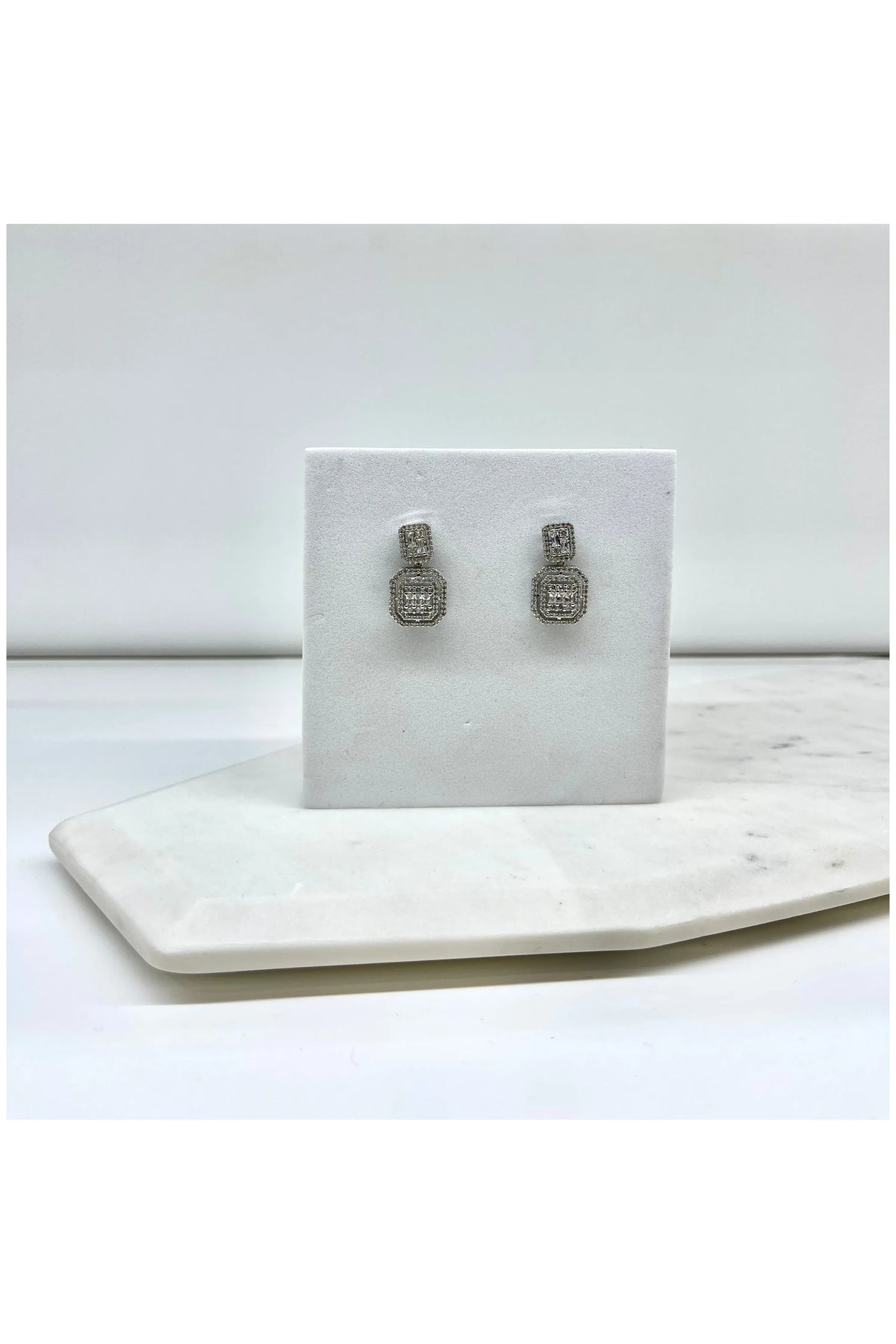 SALLY | SQUARE CRYSTAL DROP EARRING - Silver