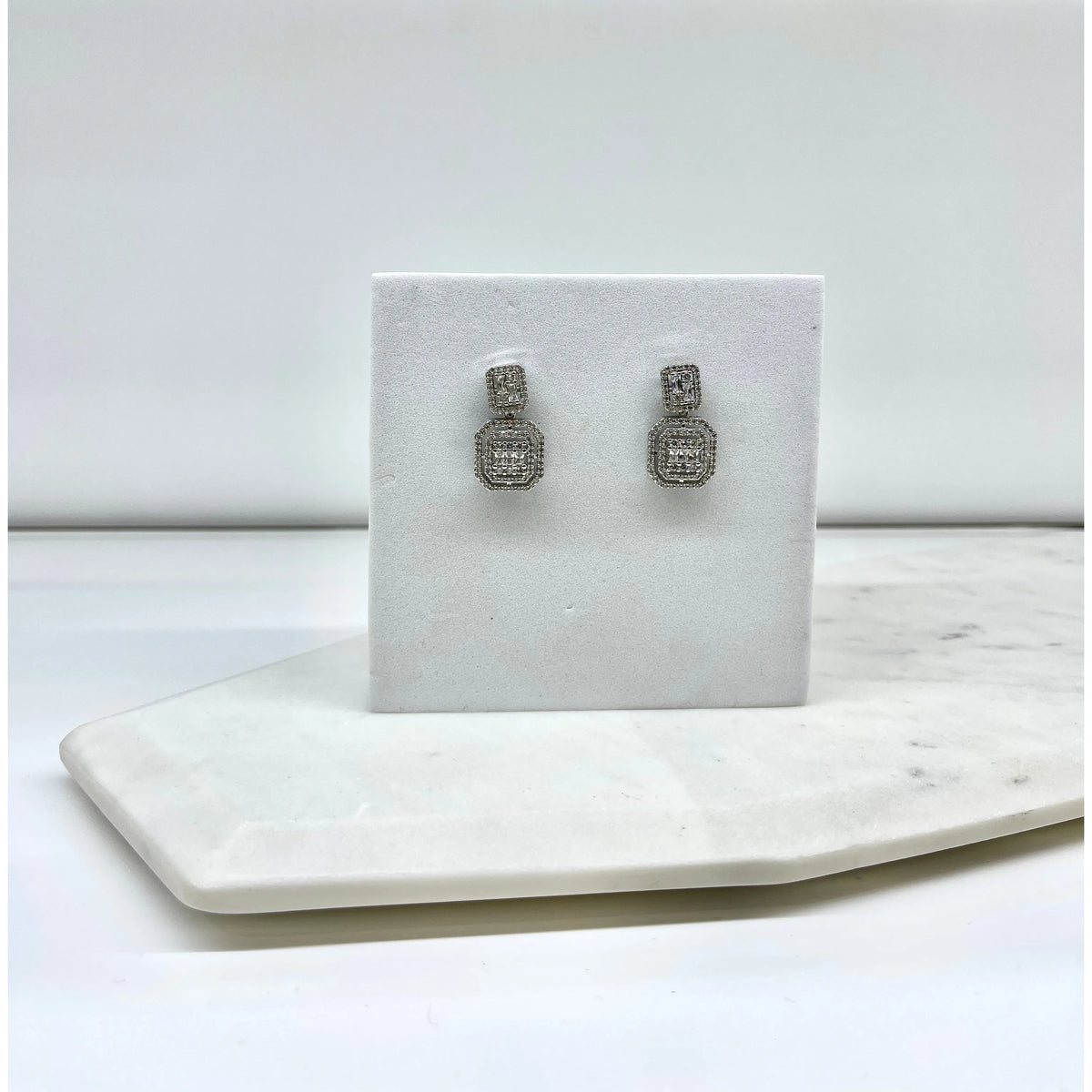 SALLY | SQUARE CRYSTAL DROP EARRING - Silver