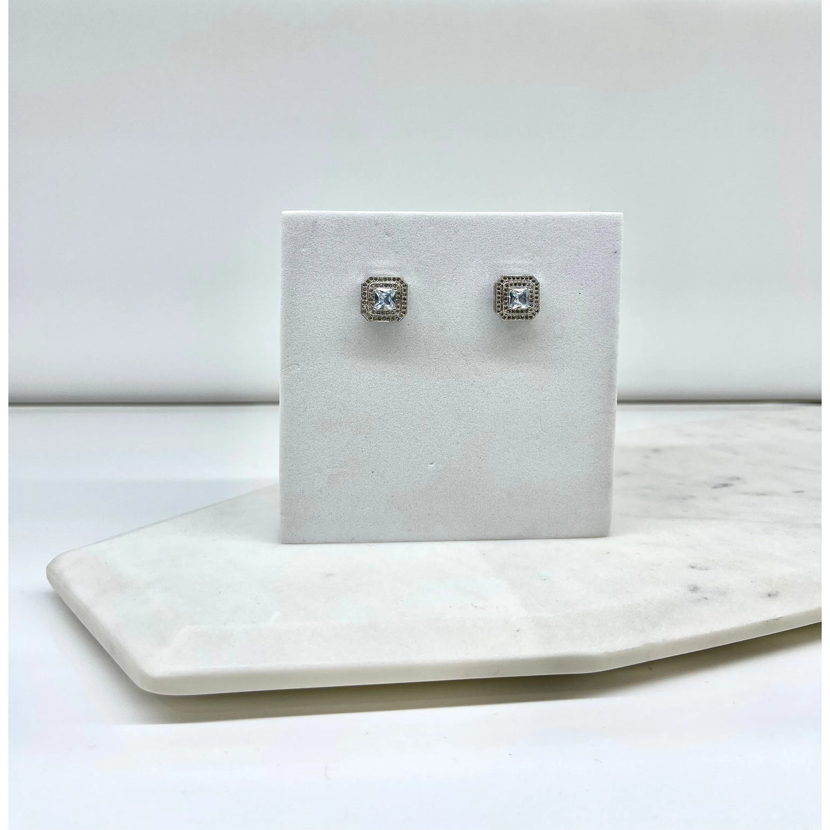 SOPHIA | SQUARE CRYSTAL STUD - Silver