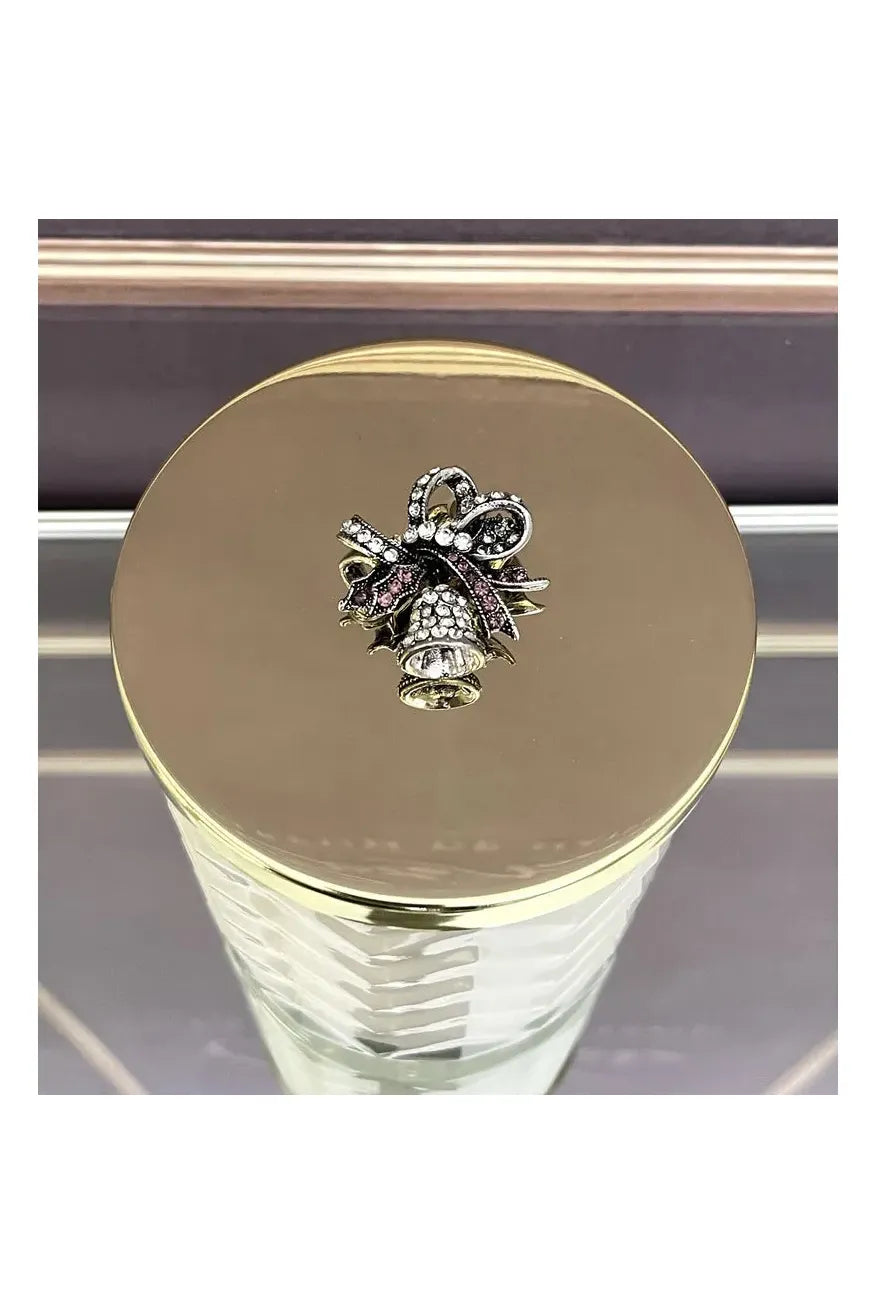 COTE NOIRE - XMAS BELL LID & WHITE HERRINGBONE CANDLE WITH TASSEL