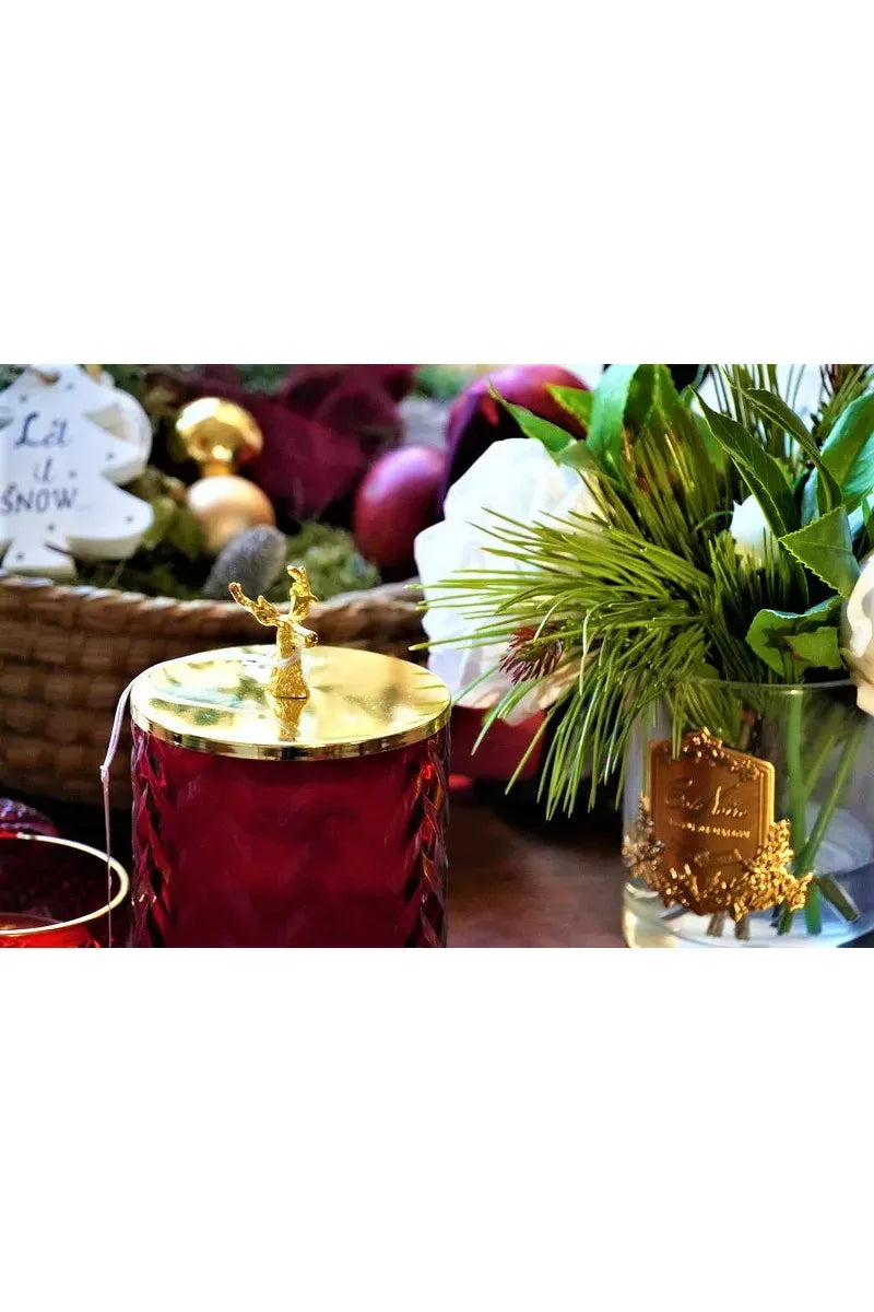 COTE NOIRE - XMAS DEER LID & RED HERRINGBONE CANDLE