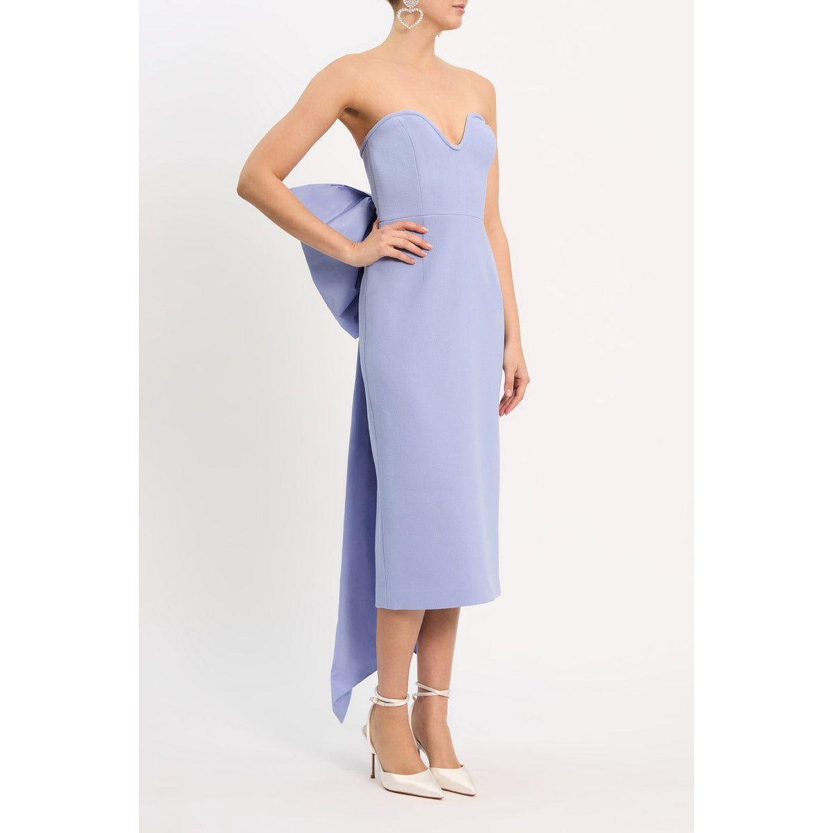 REBECCA VALLANCE | ANNABELLE STRAPLESS MIDI DRESS BLUE