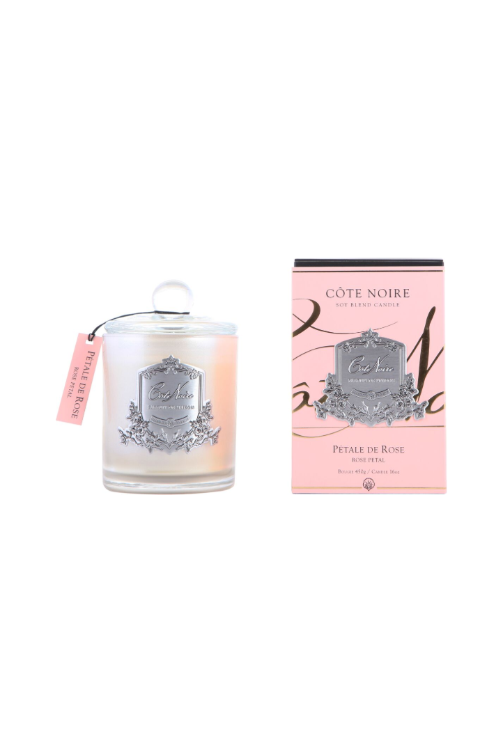 Côte Noire | 450g Soy Blend Candle - Rose Petal Silver