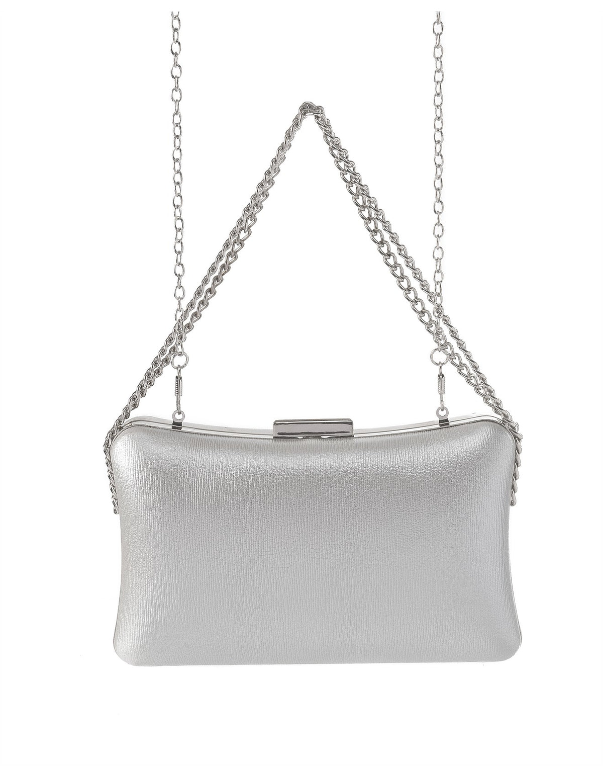 GREGORY LADNER | AVA SIDE CHAIN METALLIC EVENING CLUTCH - Silver