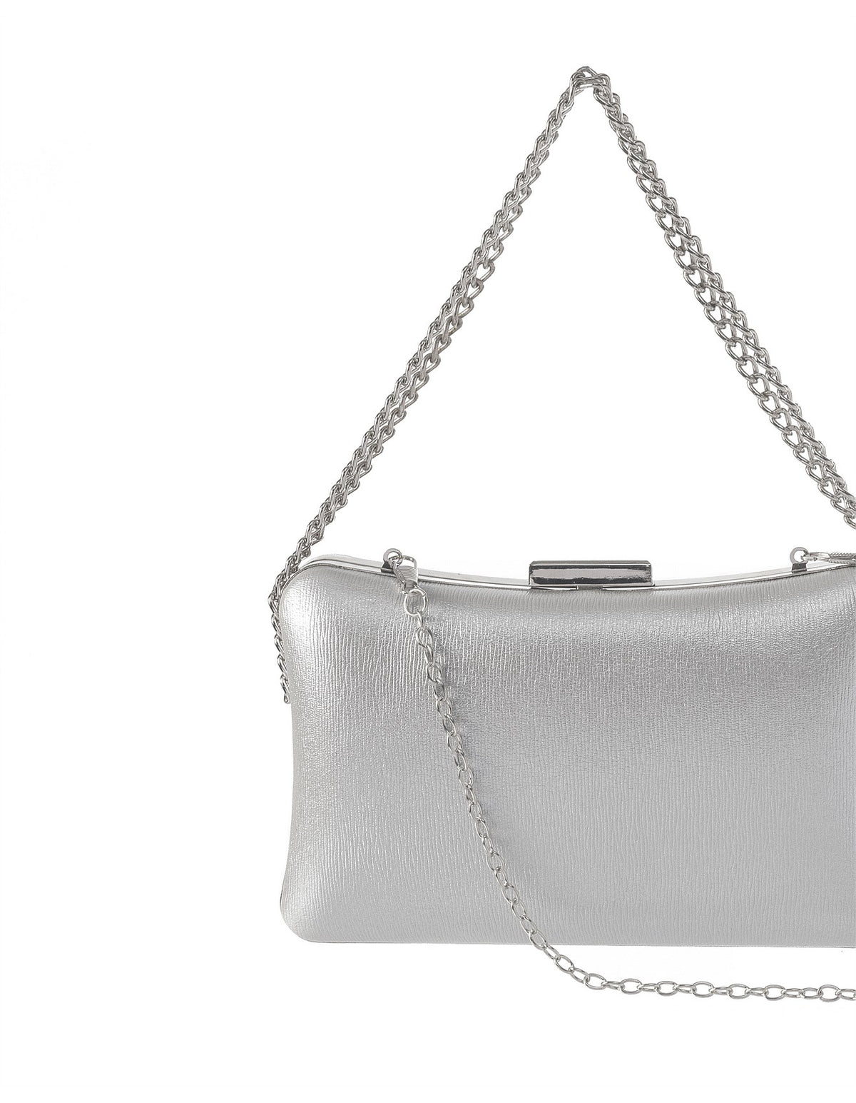 GREGORY LADNER | AVA SIDE CHAIN METALLIC EVENING CLUTCH - Silver