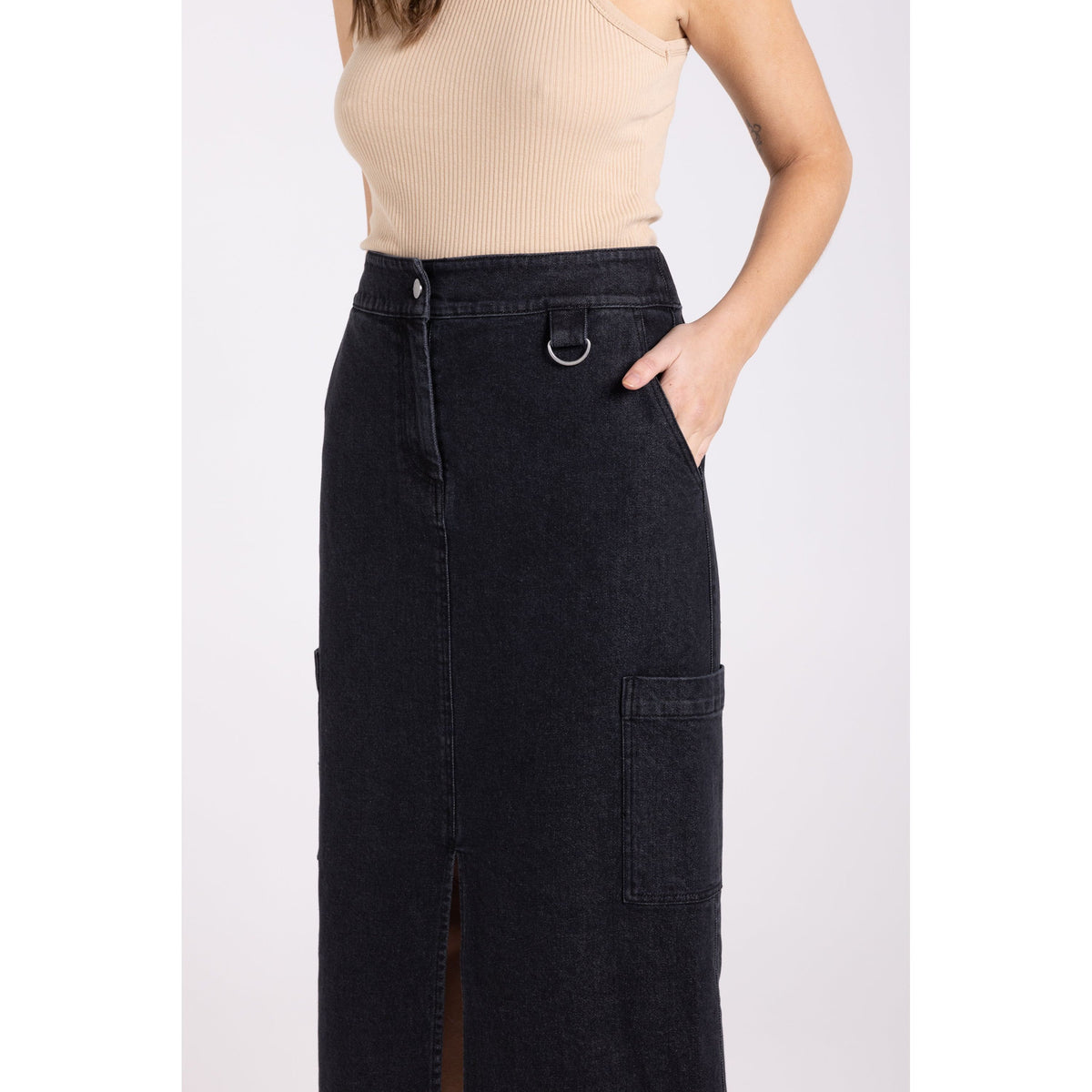 TWO T&#39;s | Denim Midi Cargo Skirt