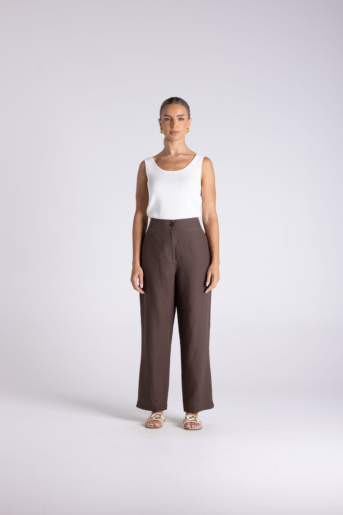 Two T's | Luna 7/8 Linen Pant - Chestnut