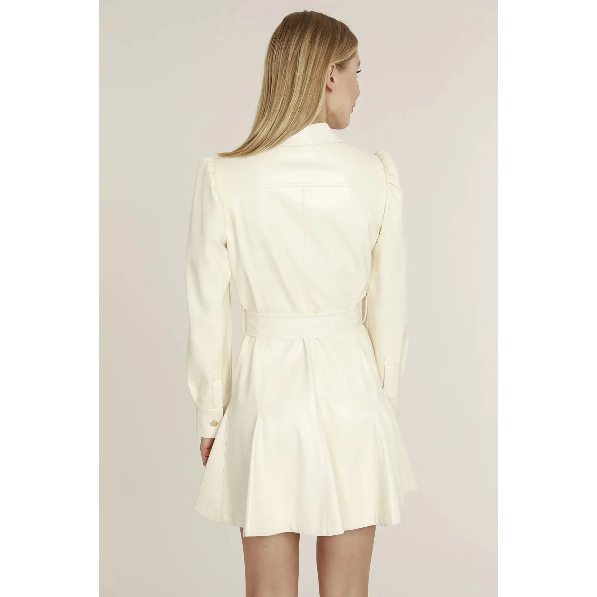 DOLCE CABO | Vegan Leather Puff Shoulder Belted Dress