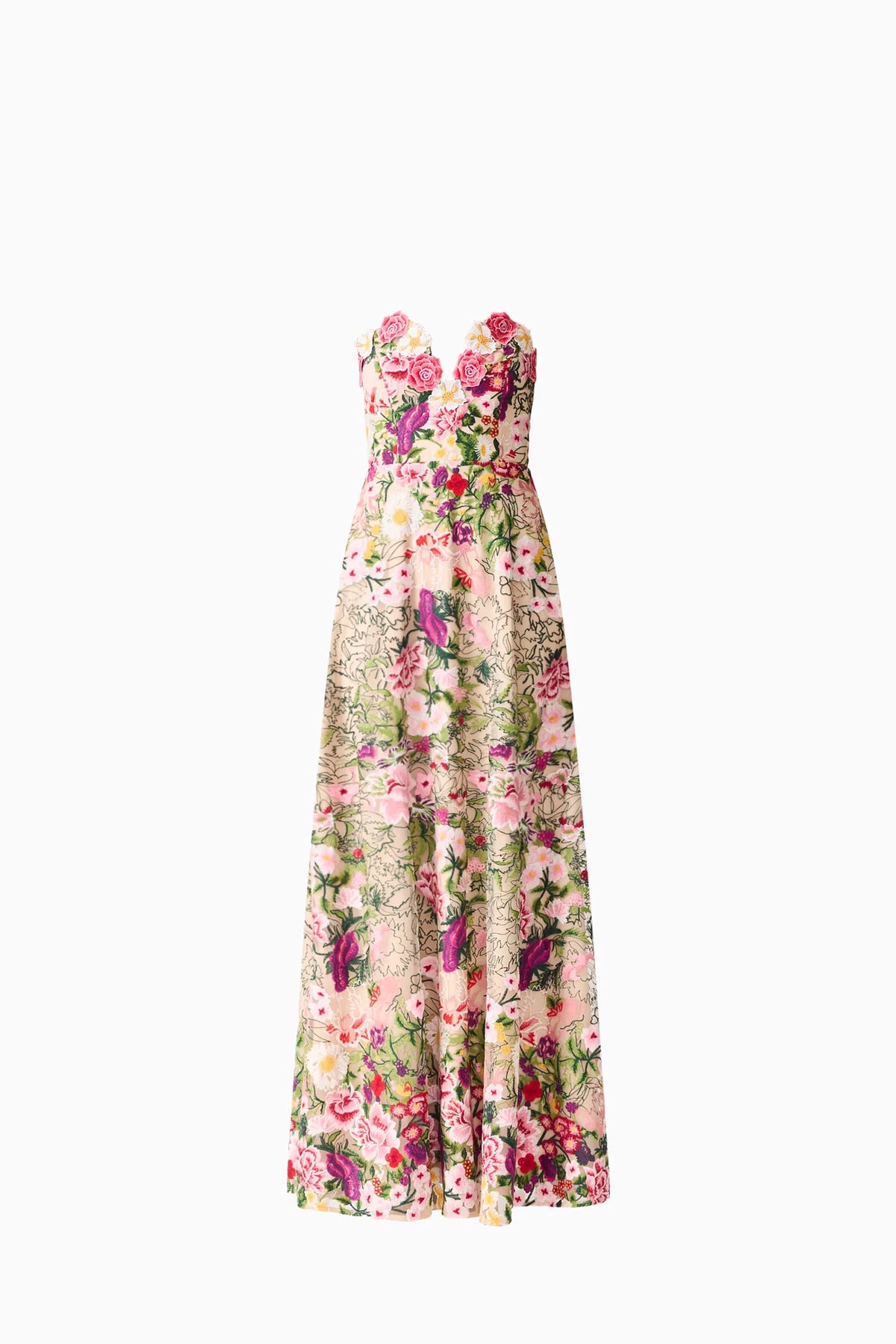ELLIATT | FLORA STRAPLESS GOWN - Pink & Green Floral