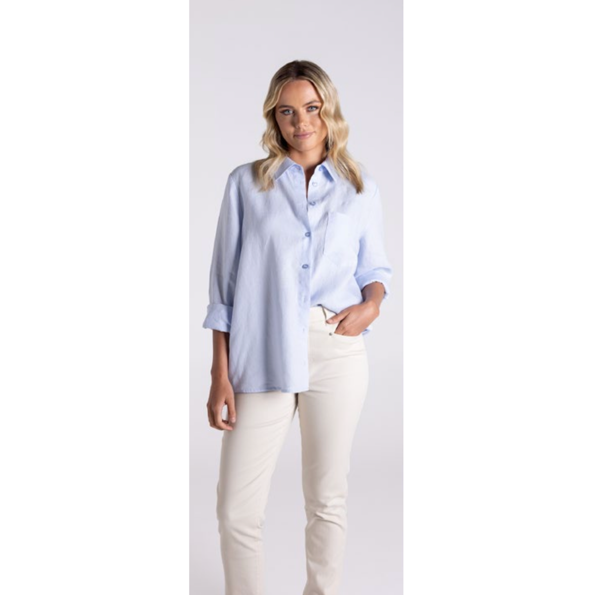 TWO T&#39;s | Linen Long Sleeve - Ice Blue