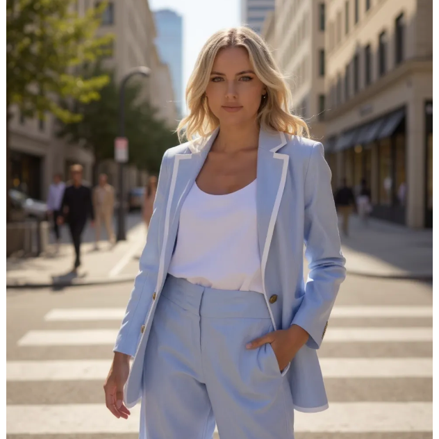TWO T&#39;s | Linen Blazer - Ice Blue