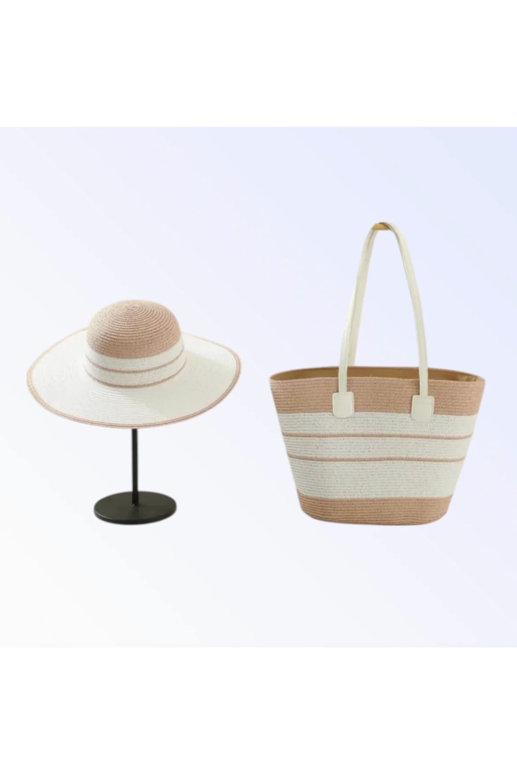 WOVEN TOTE BAG + HAT SET | Blush + White