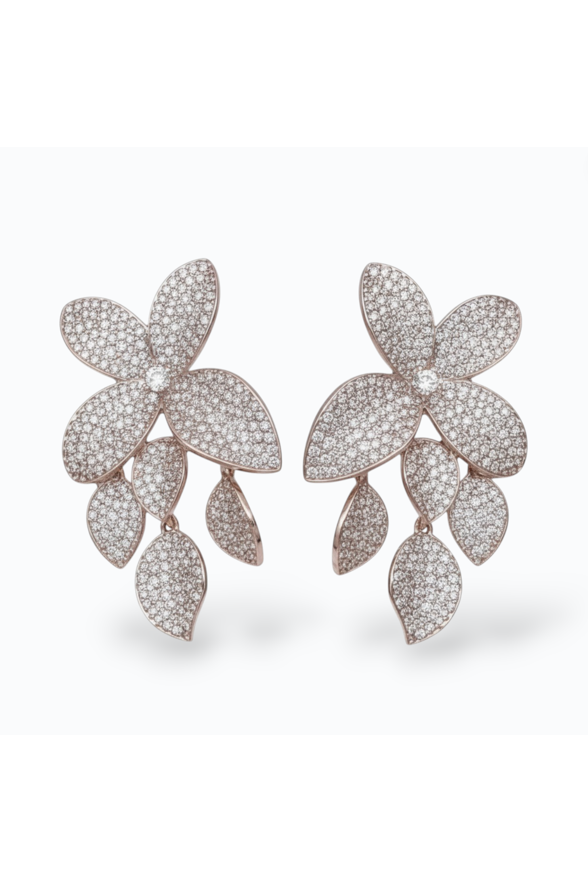 LUCINDA |  CUBIC ZIRCONIA FLOWER DROP EARRING - Rose Gold