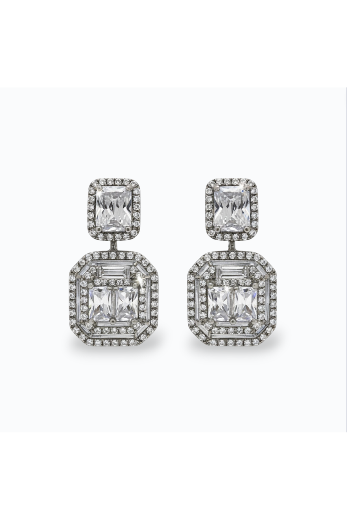 SALLY | SQUARE CRYSTAL DROP EARRING - Silver