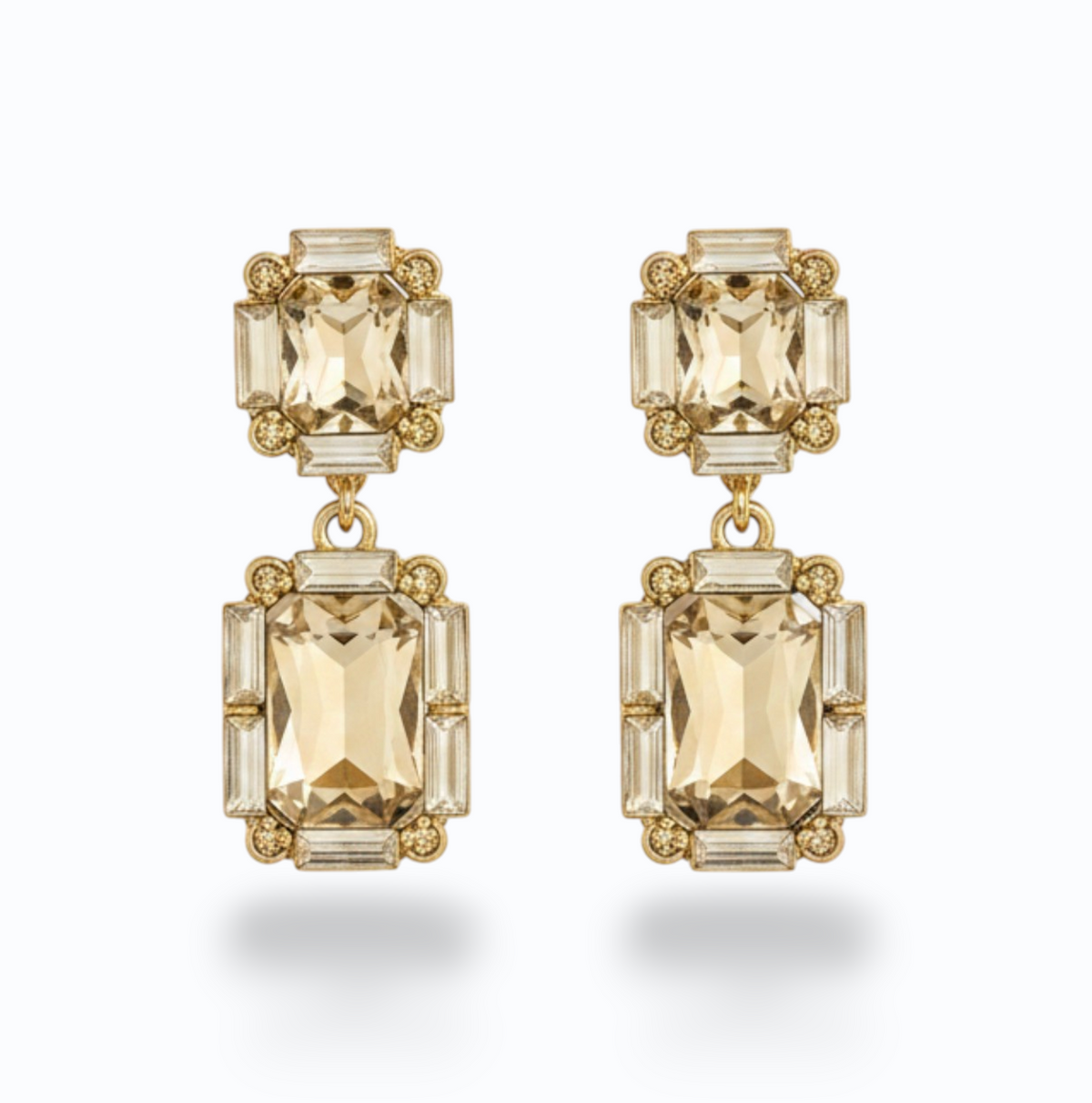 ALEYNA | RECTANGLE CRYSTAL DROP EARRING - Champagne